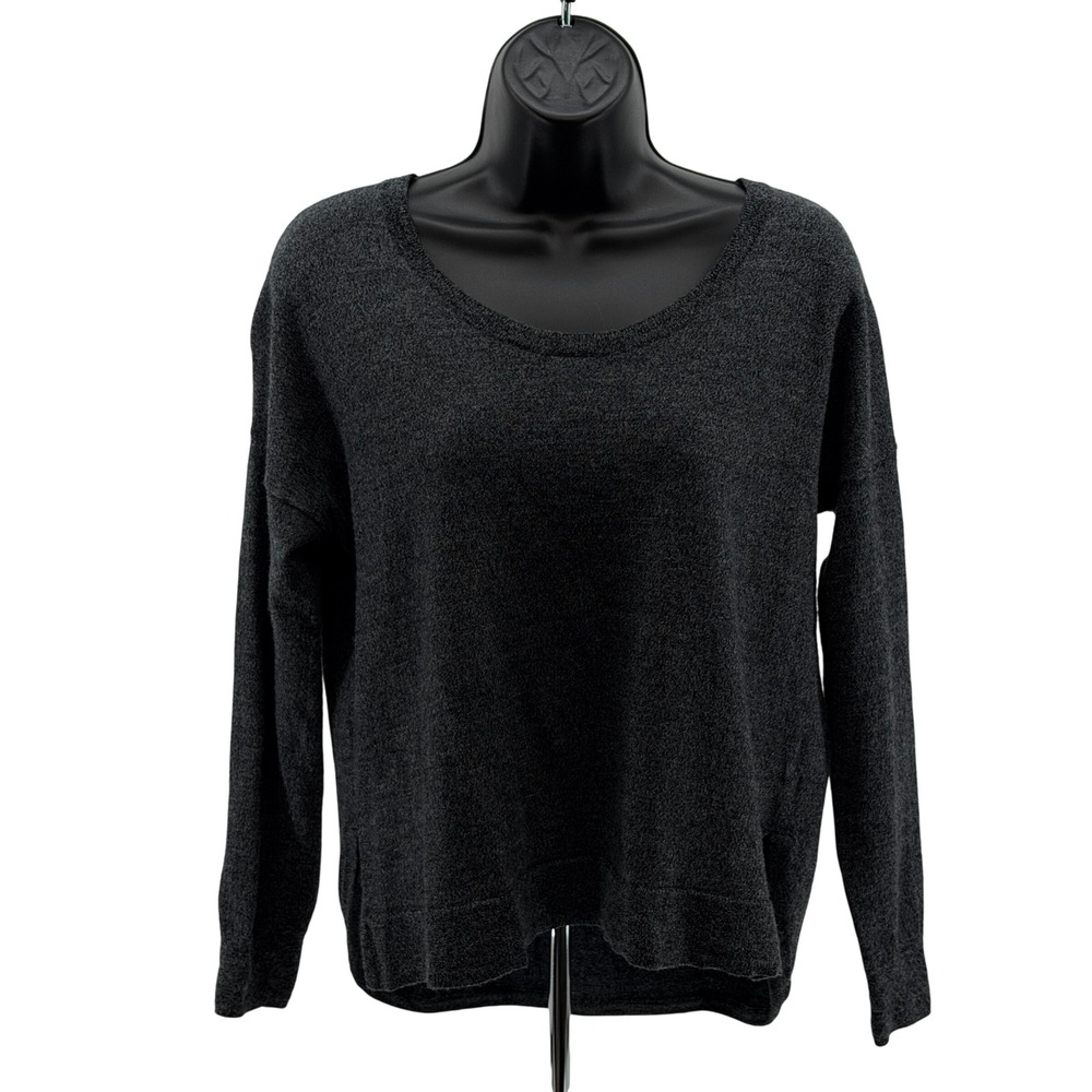 Madewell Sweater Womens M Grey Merino Wool Scoop Neck Long Sleeve Slit Hem